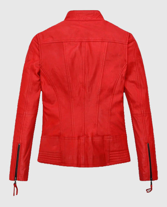 Women's Red Washed Wax Leather Jacket
