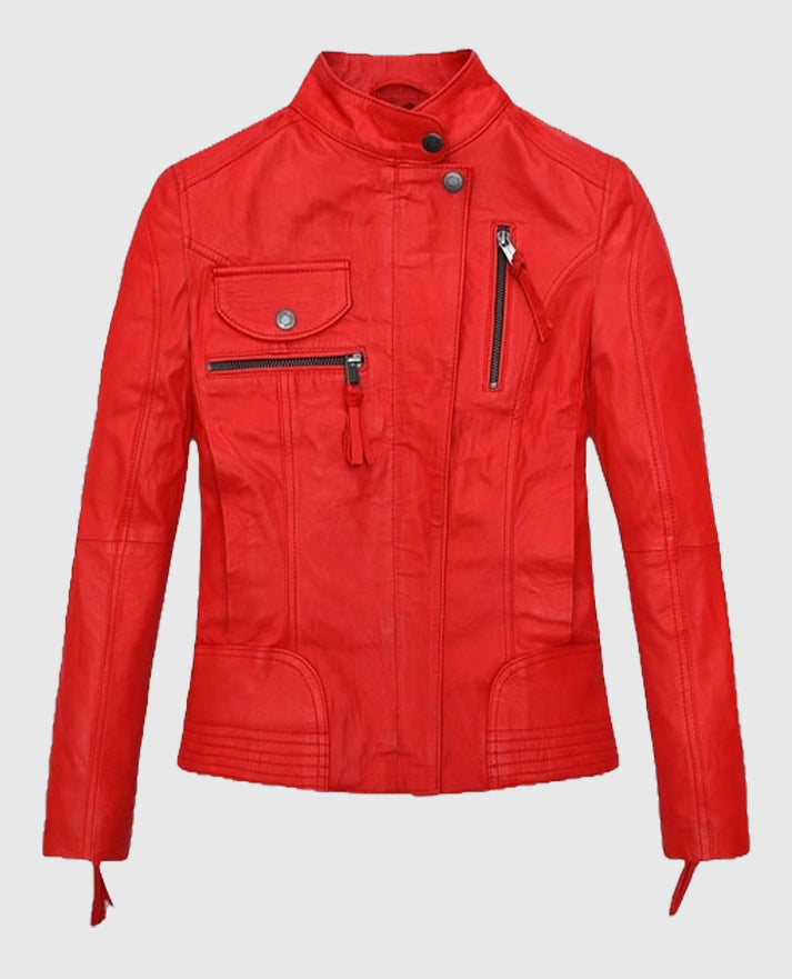 Women's Red Washed and Wax Leather Jacket