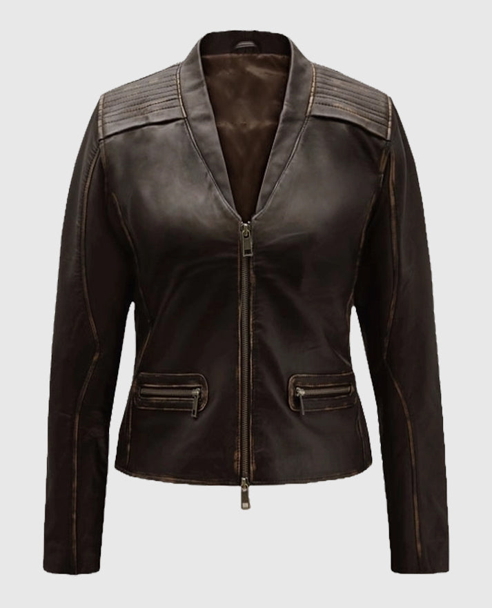 Women's Rubbed Brown Leather Jacket