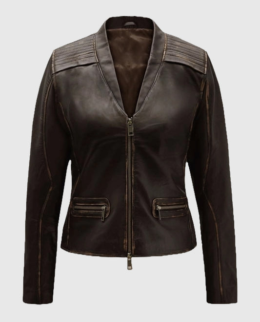 Women's Rubbed Brown Leather Jacket