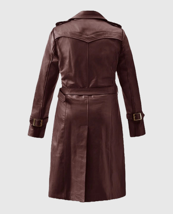 Women's Wax Halcon Soft Maroon Leather Trench Coat - second image
