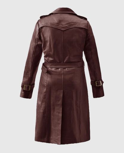 Women's Soft Maroon Leather Trench Coat