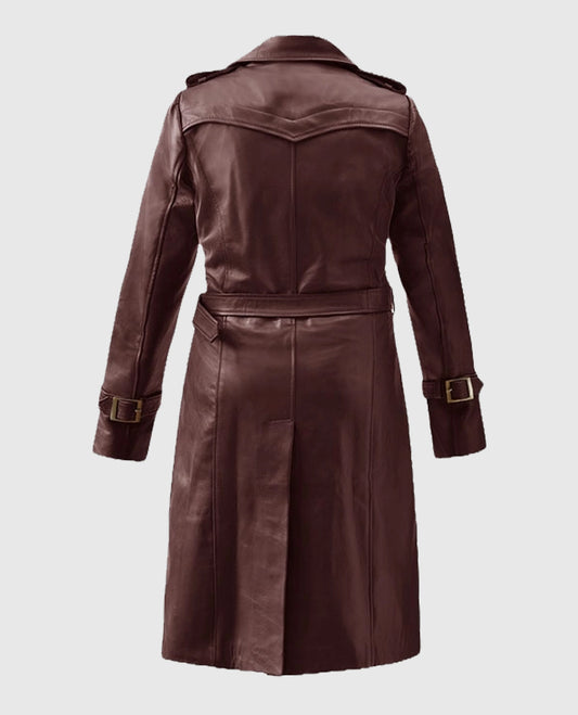 Women's Soft Maroon Leather Trench Coat