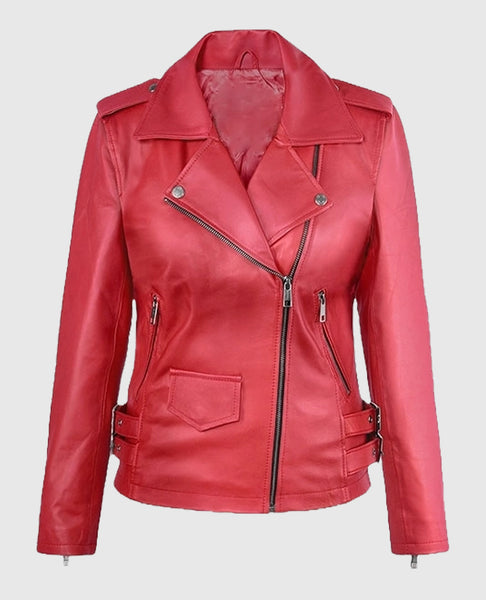 Shop Women's Soft Raspberry Red Leather Jacket