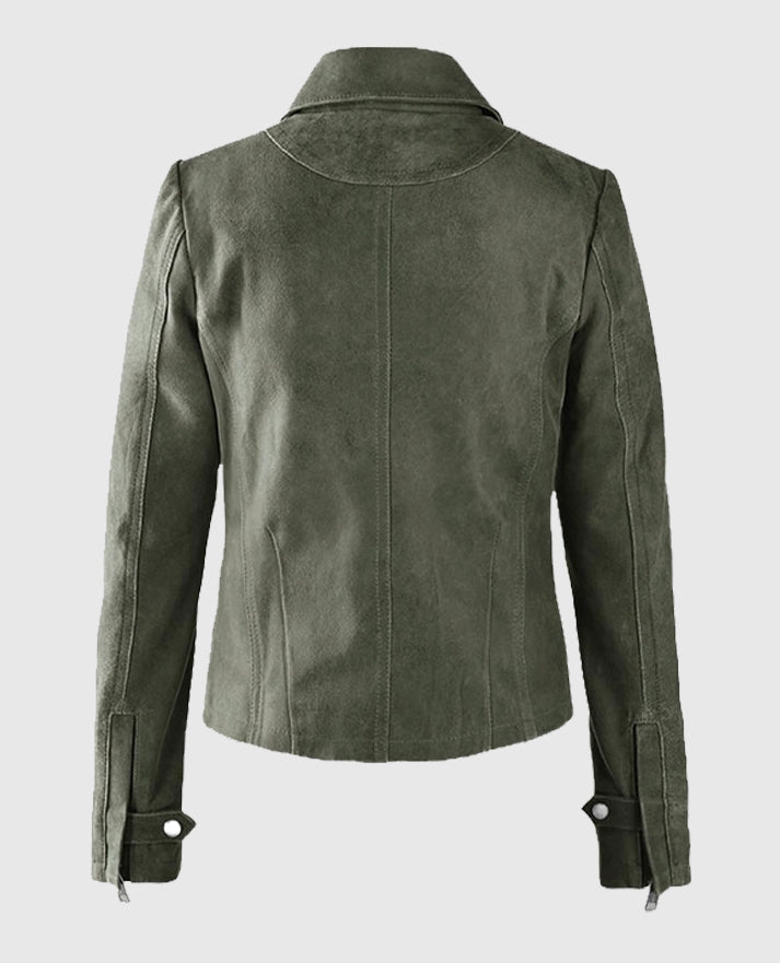 Women's Vintage Olive Leather Suede Jacket