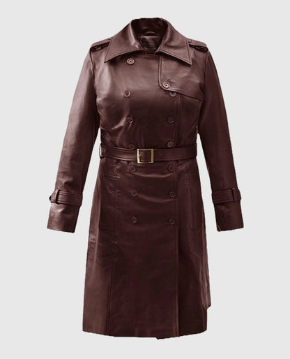 Women's Wax Halcon Soft Maroon Leather Trench Coat