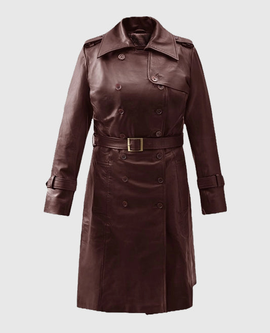 Women's Wax Halcon Soft Maroon Leather Trench Coat
