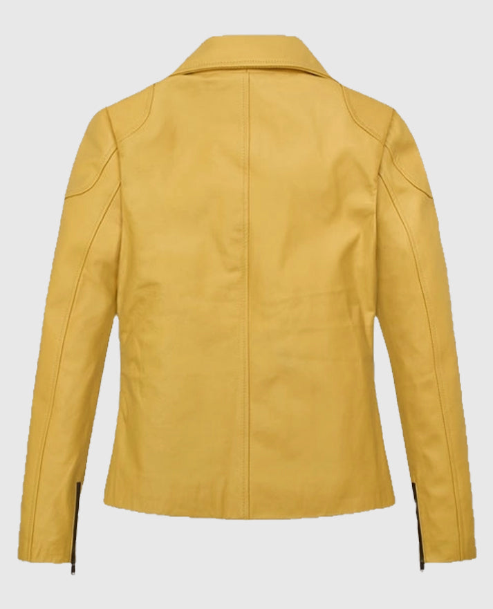 Yellow Leather Moto Jacket for Women 