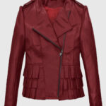Women's Cherry Red Peplum Leather Jacket