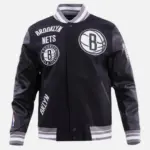 NBA Brooklyn Nets Men's Rib Wool Black Varsity Jacket