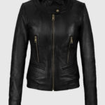 Women's Black Cafe Racer Leather Jacket