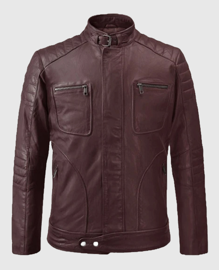 Men's Burgundy Firefly Moto Leather Jacket