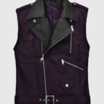 Men's Two-Tone Purple and Black Biker Leather Vest