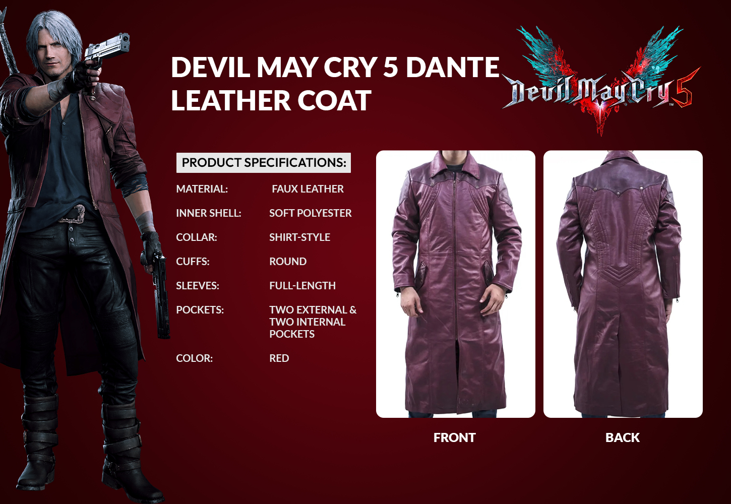 Devil May Cry 5 Dante Leather Coat